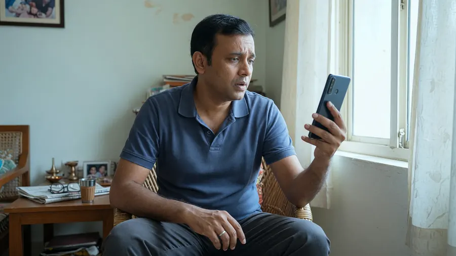 Man reviewing a secure account notification near a window