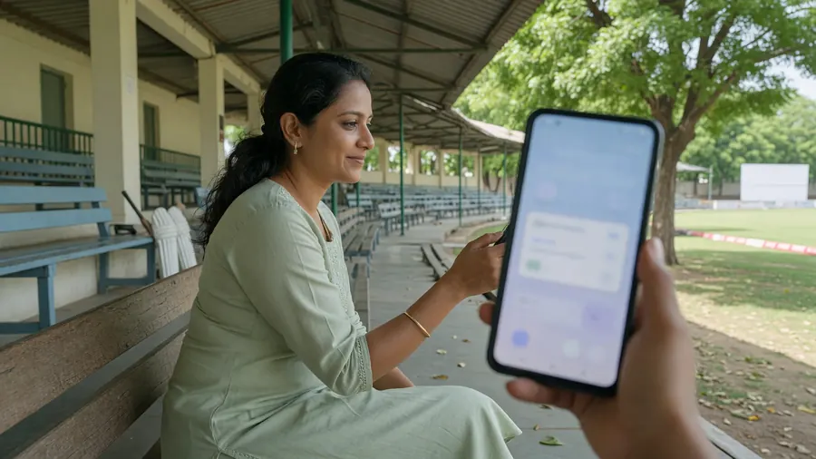 Sharing an invitation from a phone beside a pavilion